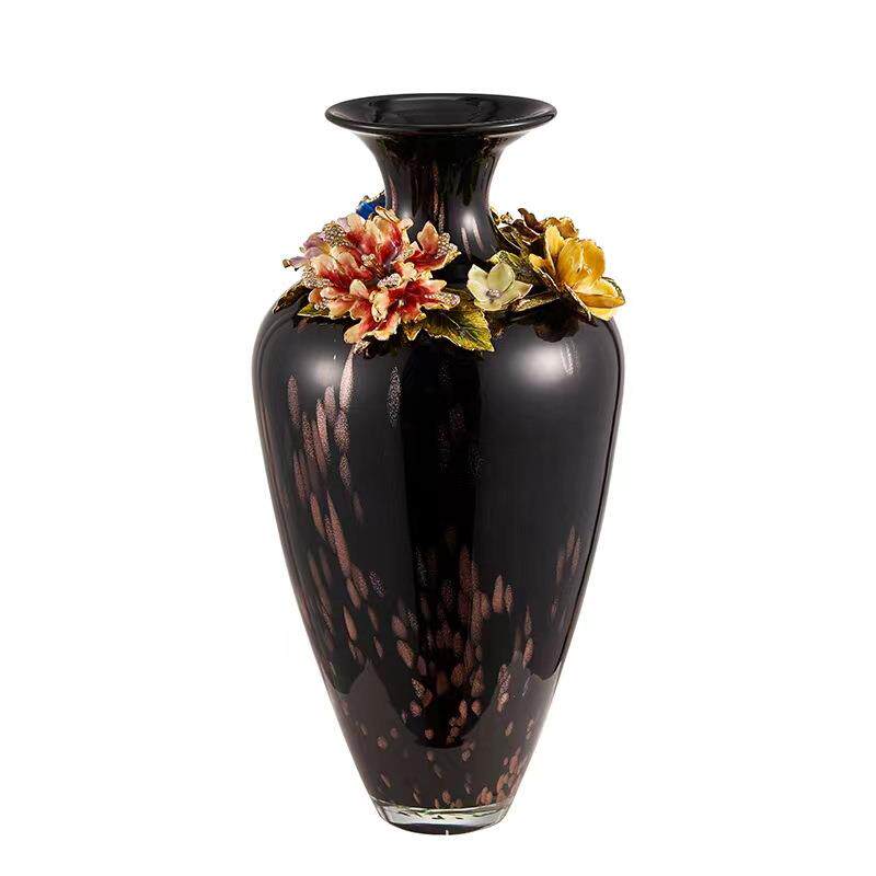 轻奢艺术玻璃花瓶简约插花花器摆设工艺陶瓷花盆家居饰品两件套
