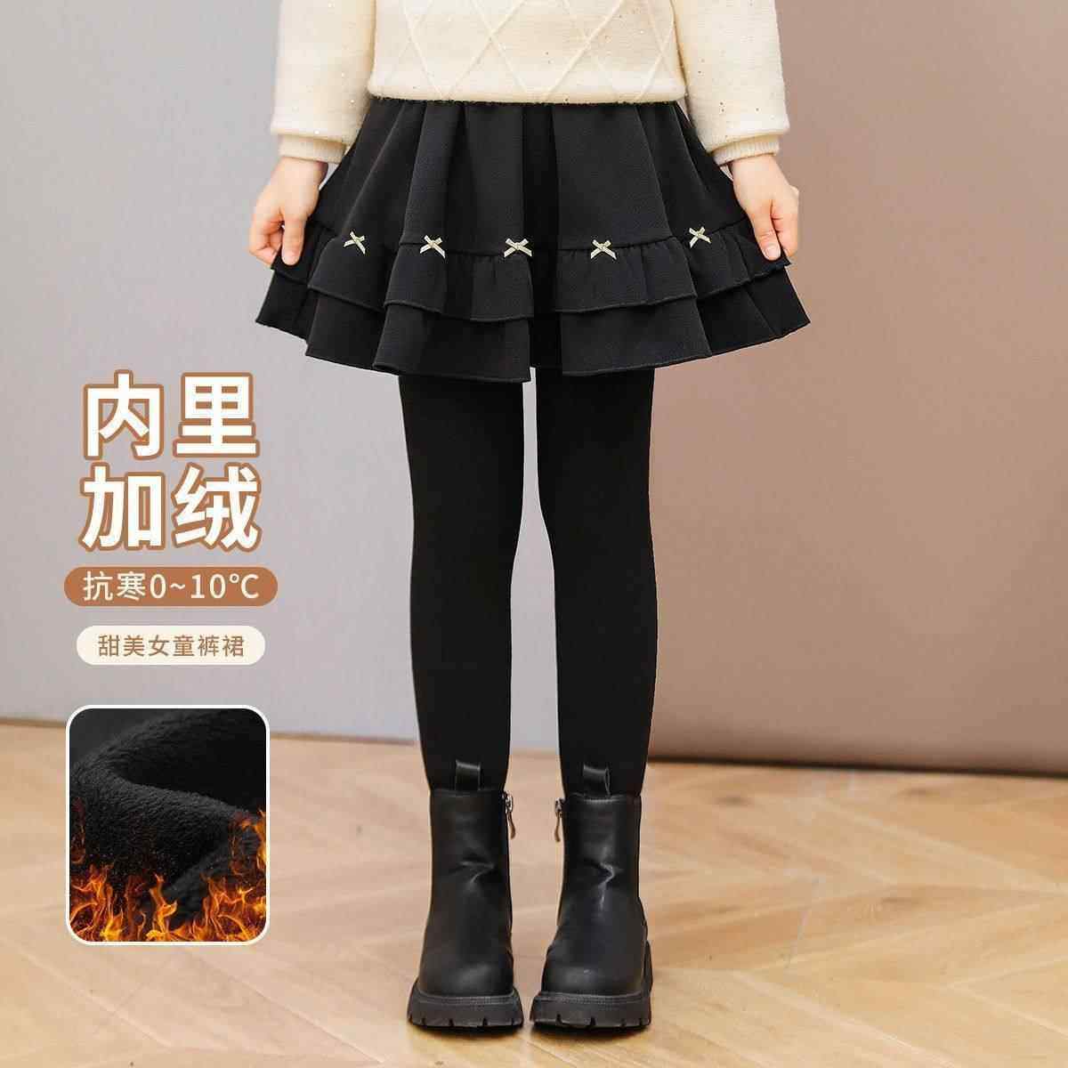 女童假两件裤裙加绒2025秋冬新款洋气外穿中大童一体绒加厚打底裤
