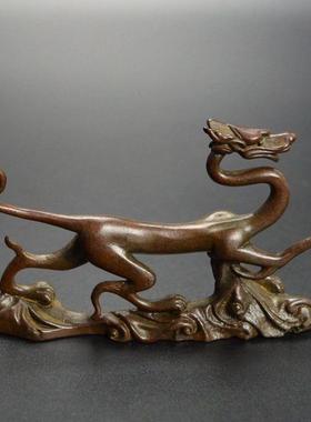 动物四大神兽古玩收藏创意纯铜做旧青龙白虎朱雀玄武茶宠茶台摆件