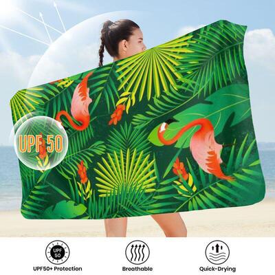 Microfiber printed beach towel with double-sided velvet qui