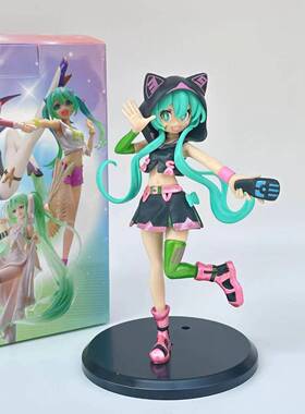 初音未来手黑色小猫耳初音可爱少女心车载桌面机箱摆件公仔模型