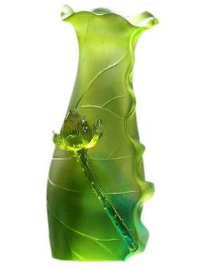 古法琉璃荷花净瓶摆件一对客厅插花彩色净瓶佛前供瓶用品琉璃花瓶