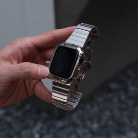 适用苹果手表iwatch9金属不锈钢表带applewatchultra876se气质高级感精钢，s8表链男女智能运动414549mm