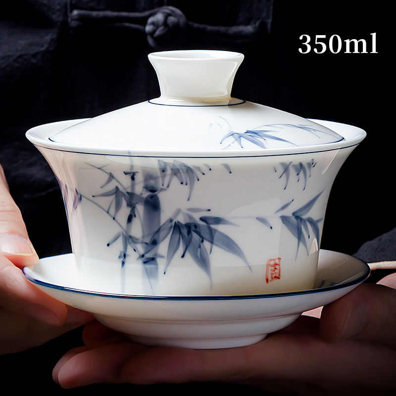 特大号手绘三才盖碗茶杯八宝茶单个高档茶具陶瓷不烫手悬停泡茶碗