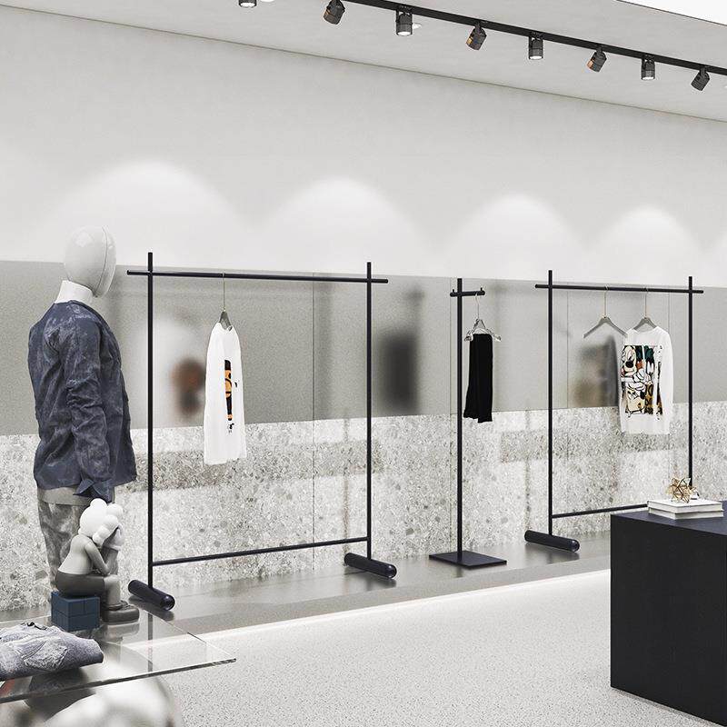 黑色展示架落地式陈列挂衣架中岛货架男女装童装店衣服架子服饰