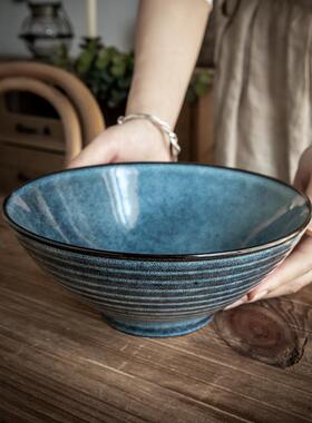 巷AL102755子〖高颜值！悉尼蓝面尾碗〗斗8英寸笠汤拉面碗复古陶