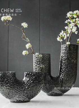 视远AYT+M北欧式灰色U形花瓶玻璃插花高级感创意摆件装饰品
