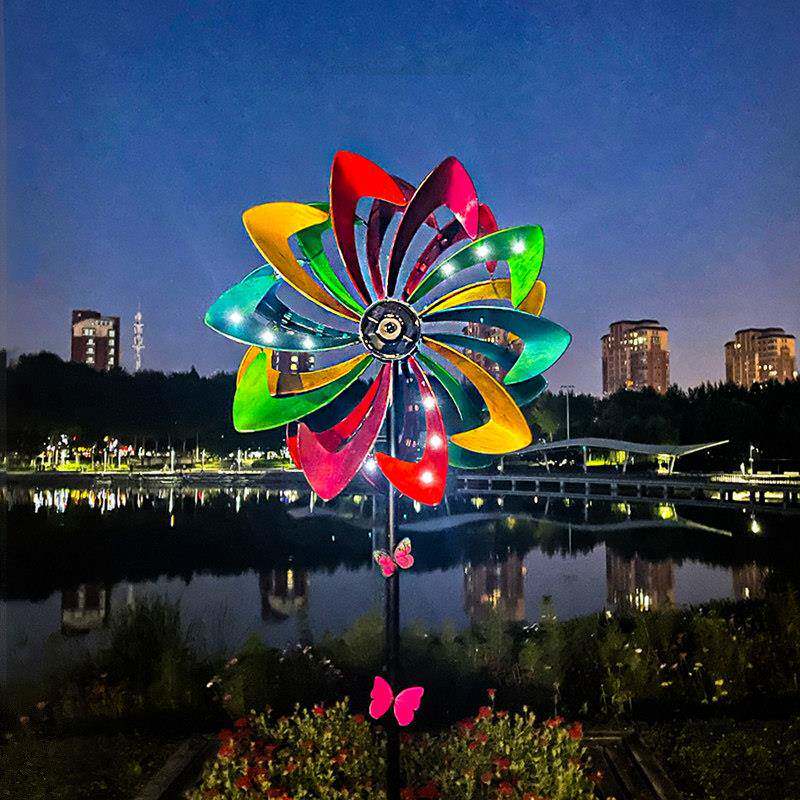 铁艺风车七彩旋阳转太能装亮灯户花园小院别外墅饰摆饰氛NLN围造