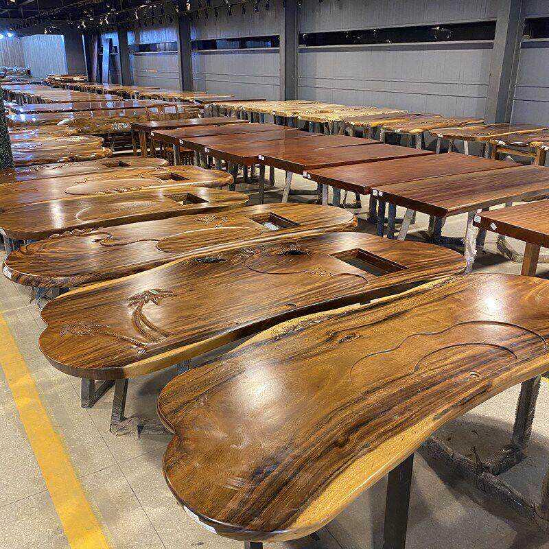 奥坎实木原木大板茶桌茶台餐桌办公桌巴花黑檀胡桃木家具 清仓2米