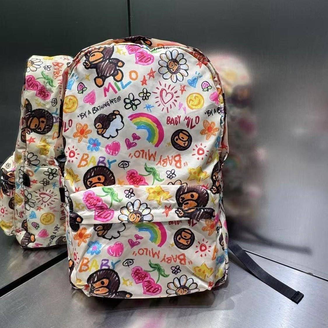 可爱卡通小猴子双肩包印花大容量背包涂鸦学生书包大号图片