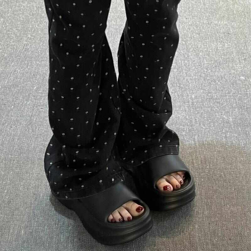 黑色增高厚底拖鞋女夏季外穿eva踩屎感超软防滑臭海边沙滩凉拖鞋