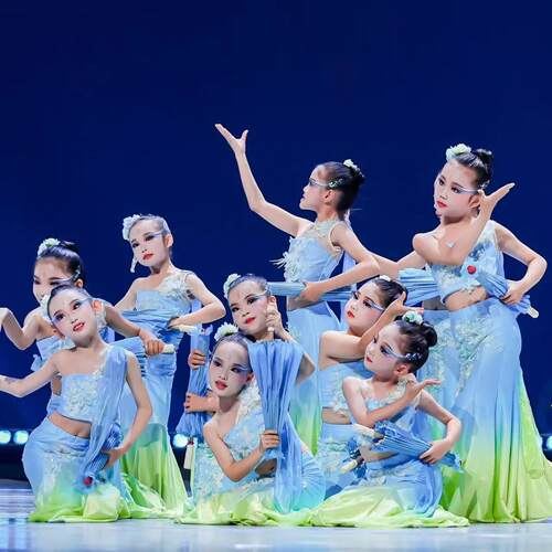 傣族新款儿童西双版纳女童舞蹈孔雀舞服装民族少儿演出服鱼尾表演
