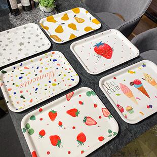 爱家居心选 黄梨草莓水果密胺盘ins星星长方形托 托盘茶盘水杯收
