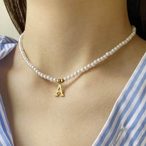 Stainless steel letters initial pendant necklace diy name Si