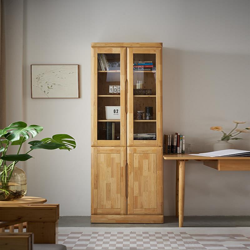 柏木组合柜多功能家用实木带门书柜落地玻璃转角防尘定做柜子家具