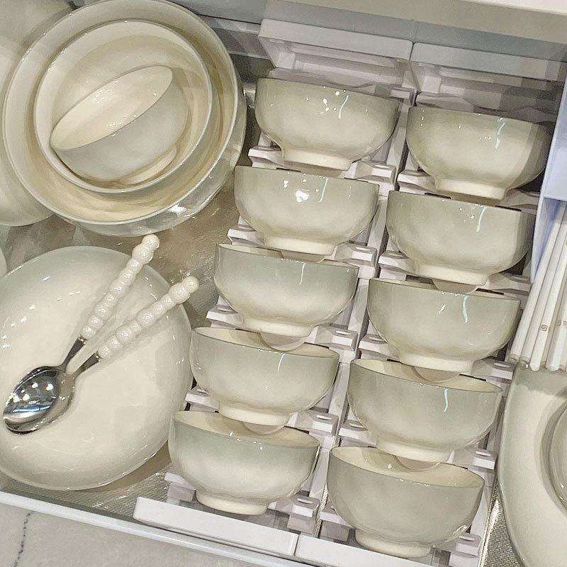 碗盘碗具级渐变绿釉下彩餐具温陶瓷饭碗盘子简约菜盘鱼盘碗碟