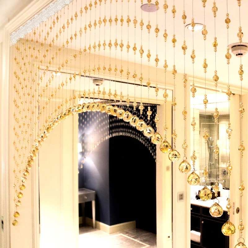 ll新款水晶珠帘客厅隔断帘奢华卧室门帘网红结婚珠帘免打孔装饰挂