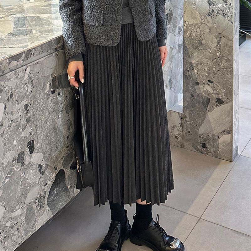 2025夏季新款百褶裙半身裙女气质通勤百搭高腰小个子a字中长裙子
