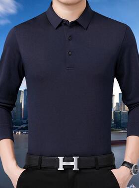 春1913-LK秋季新款体羊绒袖恤爸爸装简约舒适恤衫男士套头翻领长