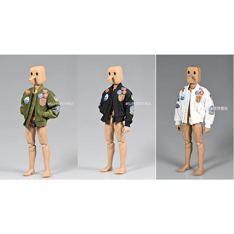 1:12比例可动人偶6寸男兵人方头人飞行夹克外套裤子服装配件