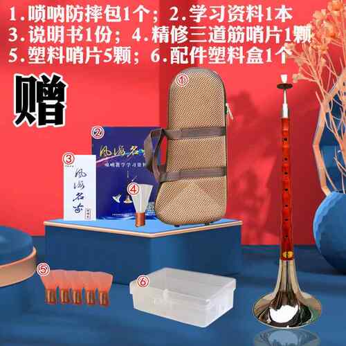 高档唢呐乐器初学者 花d调全套号专黑檀乌木梨木小锁呐业配件齐送