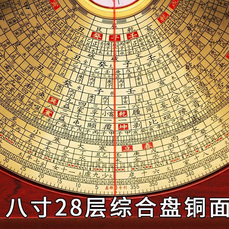 六寸八寸鑫雕方形带盖子子罗盘高精度专业纯铜三元三合综合罗盘罗