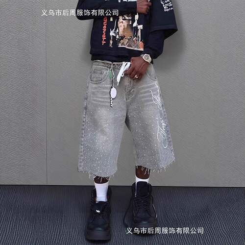 Studded Embroidered Casual Jeans Letter Embroidery Shorts