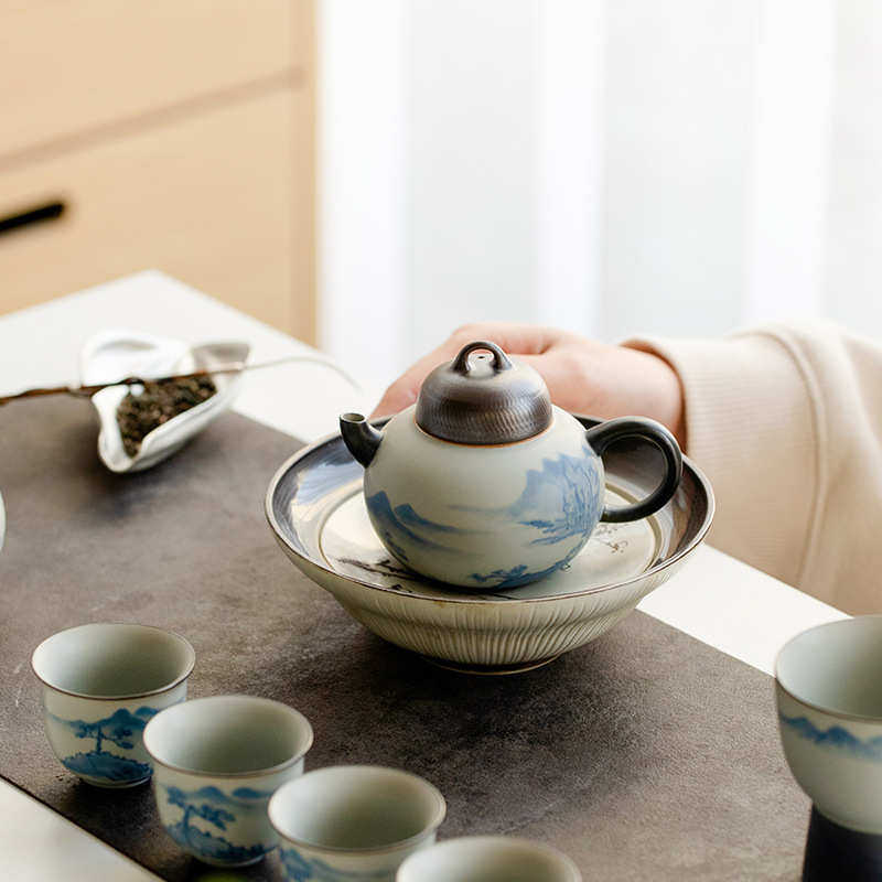 手绘滤泡壶冲茶陶瓷纯山水居釉带过茶壶昌茶壶隐知光壶朴单哑