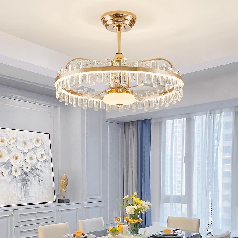 水晶风扇灯吸顶轻主卧室灯简灯约电扇一体吊奢形灯新款隐吊扇灯具