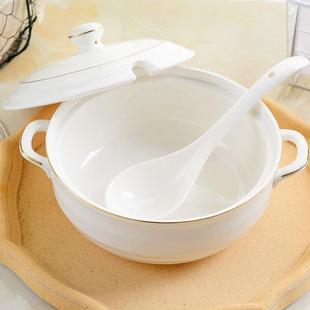 汤碗汤盆高级感家用双耳带盖陶瓷汤窝创意大号容量饭汤碗微波炉