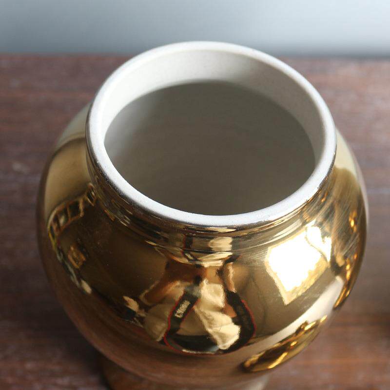 简约家居大储物罐软装饰品陶瓷花瓶插花客厅北欧家用镀金大口摆件