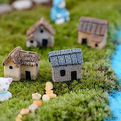 4Pcs Resin Miniature Garden Houses Micro Village Landscape