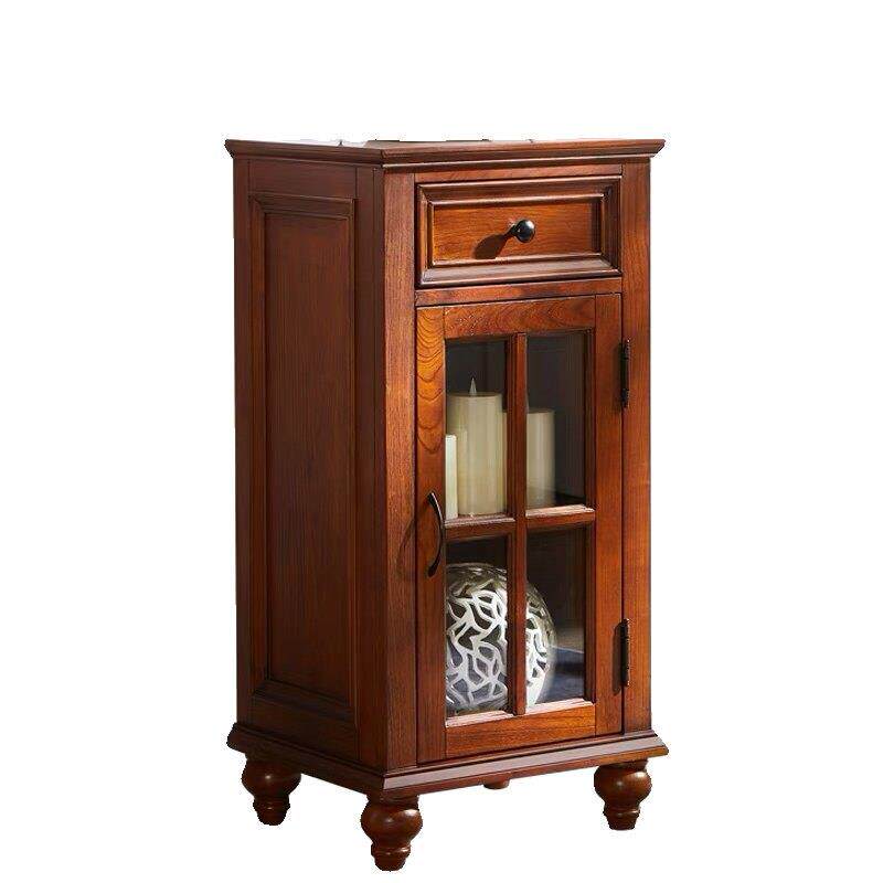美式小酒柜纯实木玻璃小茶水柜边几覆古客厅电视边柜展示柜家用