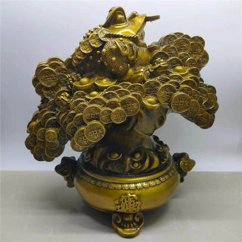 纯铜大号金蟾摇钱树貔貅发钱树客厅办公室装饰品摆件铜财神摇钱树