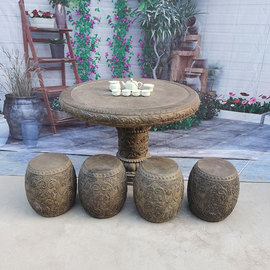 石桌石凳户外庭院仿古青石石头，桌子家用休闲石雕石桌休闲茶台摆件