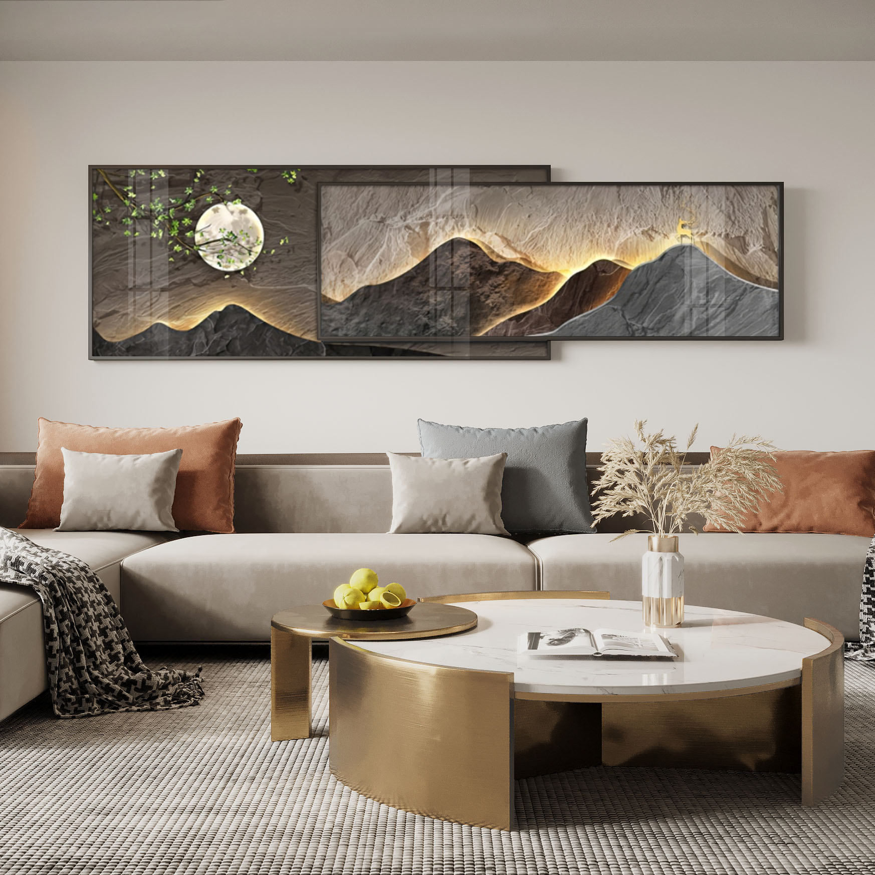 客厅叠加装饰画沙发背景墙面创意壁画床头挂画北欧晶瓷挂图片