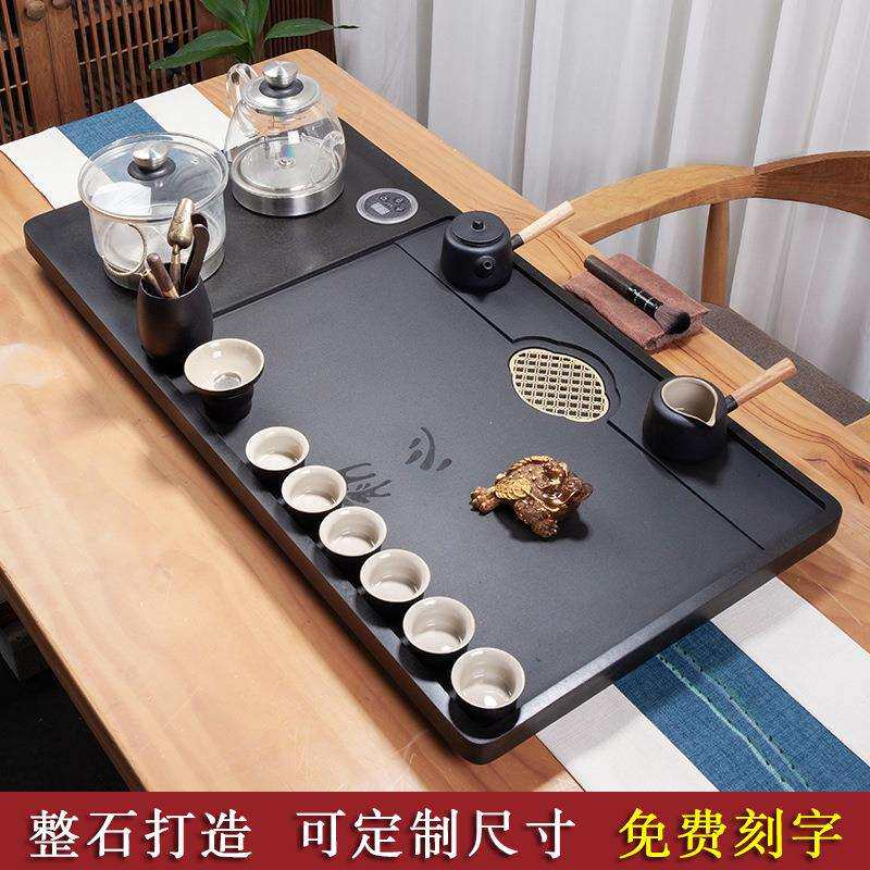 整块乌金石茶盘茶具套装家用全自动一体烧水壶茶台功夫天然石茶盘