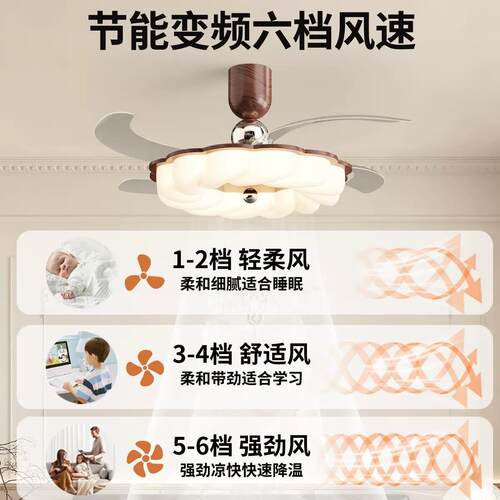 全光谱584奶油风扇202新款护眼隐形电扇灯智能一体灯吊扇餐风5厅