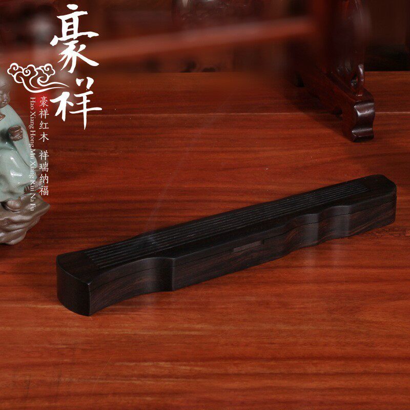 黑檀木整料七弦古琴卧香盒 红木线香盒 实木质熏香炉 大号28CM