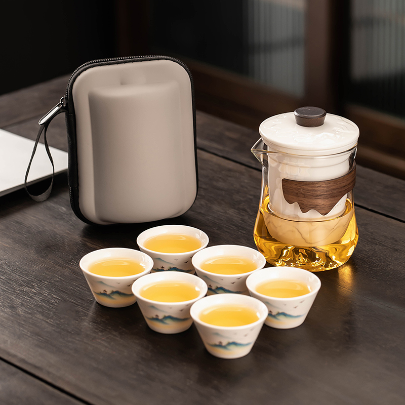 2024新款旅行茶具套装便携式快客杯一壶三杯户外露营泡茶杯收纳包