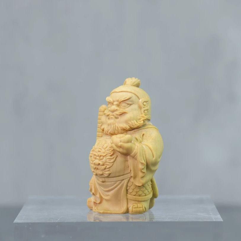 黄杨木雕刻武财神赵公明手把件家居人物桌面小摆件实木文玩工艺品
