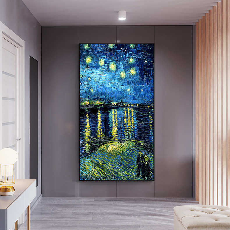 玄关梵高名画竖版走廊过道印象派油画星空餐厅背景墙画丰收向日葵
