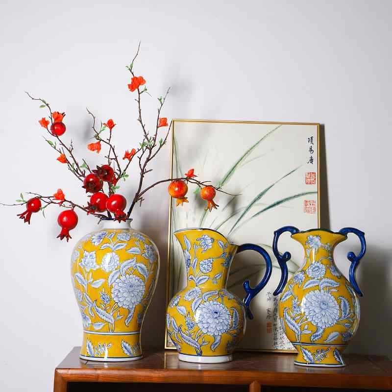 新中式风格青花瓷花卉纹冰球瓶家居客厅摆件乔迁礼博古架玉壶春瓶