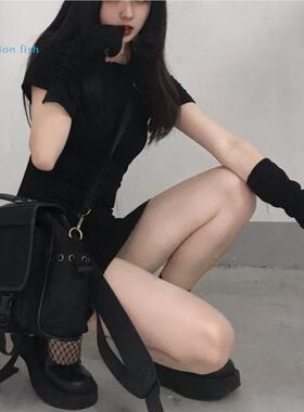 暗黑风覆古辣妹半袖夏季黑色白色防晒袖套冰丝手袖手套男女ins潮