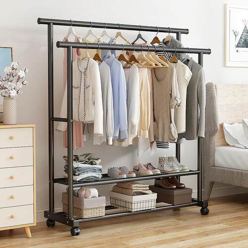 晾衣架落地卧室家用晾衣杆折叠挂衣架室内简易收纳阳台晒衣服架子