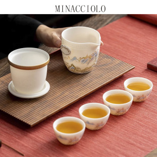 旅行茶具礼盒装 MC高端便携式 白瓷快客杯一壶四杯陶瓷户外功夫泡茶