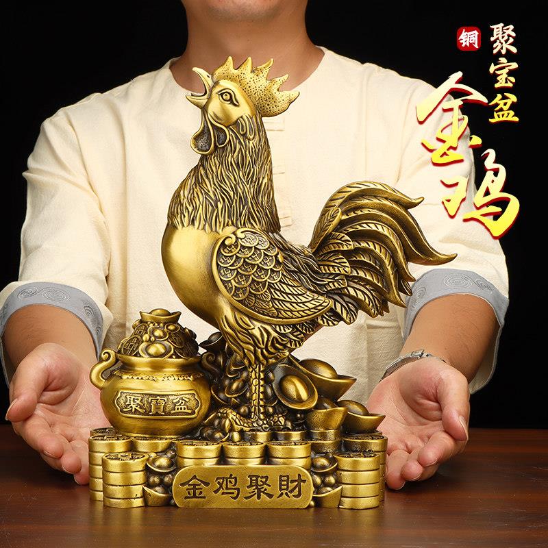 铜鸡摆件纯黄铜公鸡生肖鸡吉祥物摆设十二生肖金鸡家居装饰工艺礼