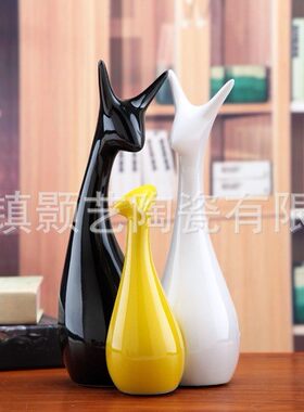 三口之家鹿套装陶艺术摆件 瓷礼礼物创意工艺摆设 EUP一家四口装