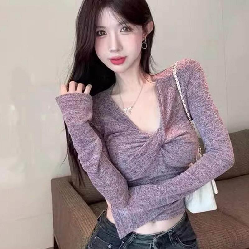 纯欲辣妹风打结打底衫女春秋季新款法式磨毛修身收腰内搭长袖上衣