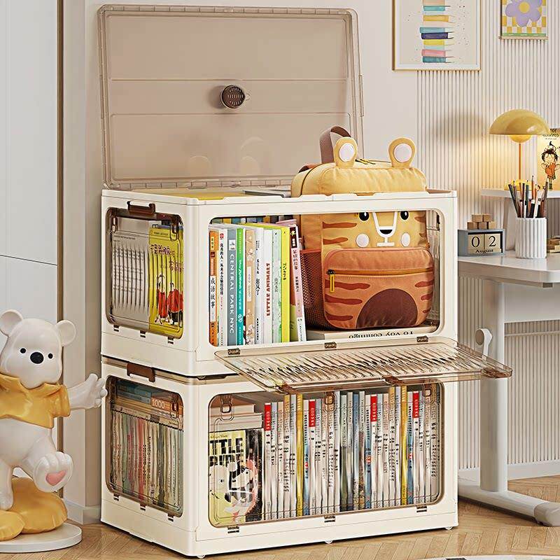 收纳箱书箱学生教室装书整理箱可折叠带轮大容量透明书本储物盒子